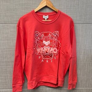 Kenzo Coral Red Tiger Embroidered Crewneck Sweatshirt